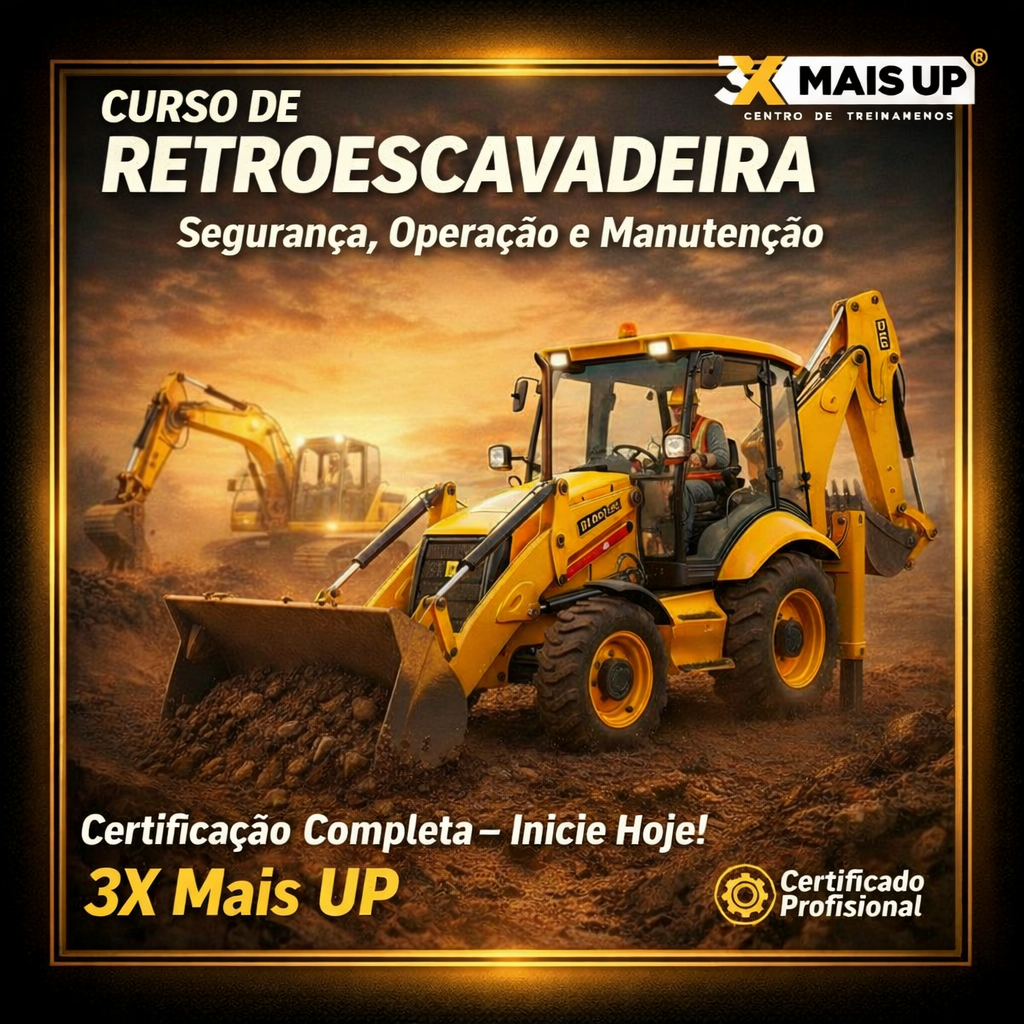 Curso de retroescavadeira com aula prática e certificação profissional – 3X MAIS UP